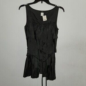 J Crew Sz 0 New 100% Silk Tiered Black Ruffle Sleeveless Tank Top Blouse